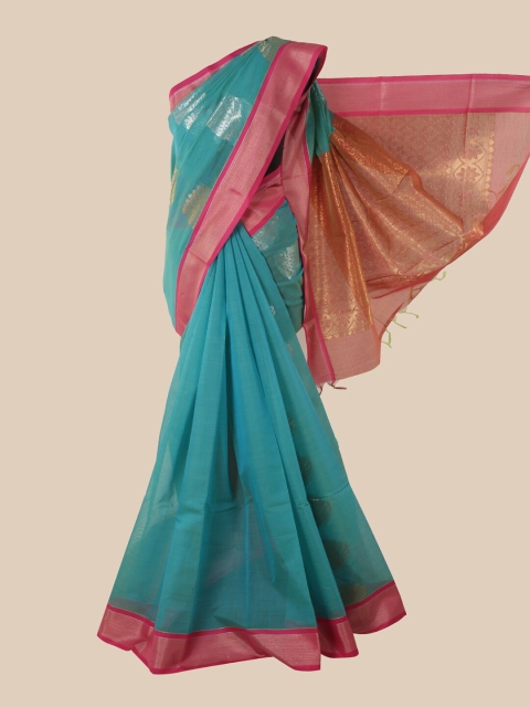 

Pothys Turquoise Blue & Pink Woven Design Silk Cotton Saree