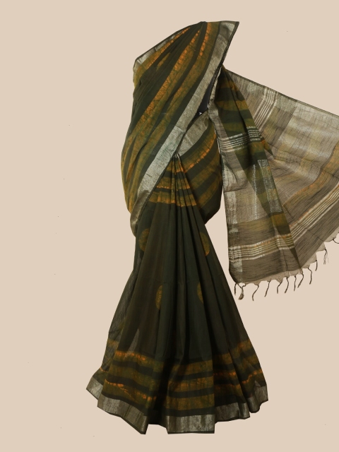 

Pothys Green & Yellow Batik Jute Cotton Saree