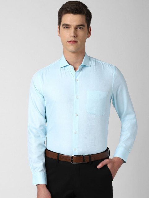 

Peter England Elite Men Blue Textured Slim Fit Pure Cotton Formal Shirt