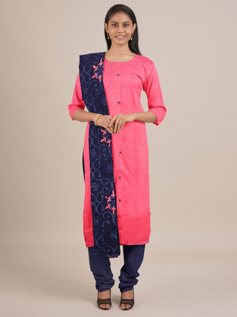 

Pothys Pink & Blue Printed Unstitched Dress Material