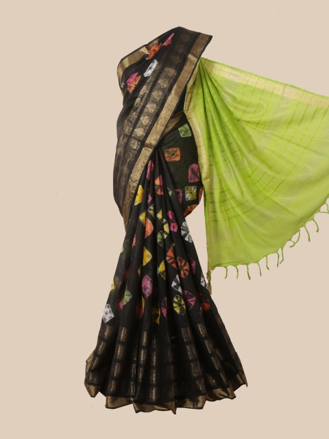 

Pothys Black & Pink Bandhani Zari Jute Cotton Saree