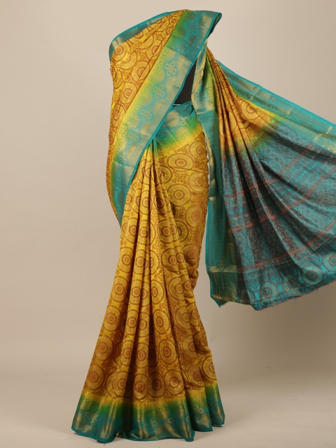 

Pothys Yellow & Green Ethnic Motifs Jute Silk Saree