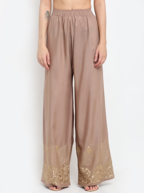 

NEUDIS Women Beige & Gold-Toned Ethnic Motifs Hem Design Ethnic Palazzos