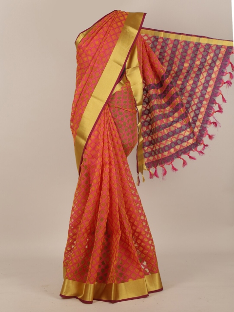 

Pothys Orange & Gold-Toned Zari Cotton Blend Saree