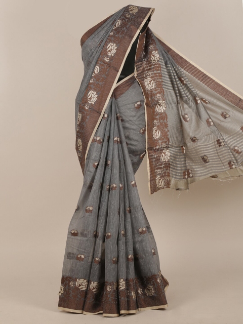

Pothys Grey & Brown Ethnic Motifs Cotton Blend Saree