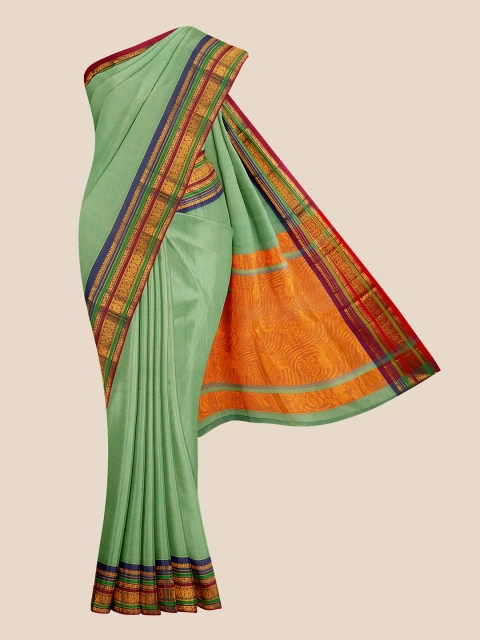 

Kalamandir Green & Orange Striped Zari Silk Blend Venkatgiri Saree