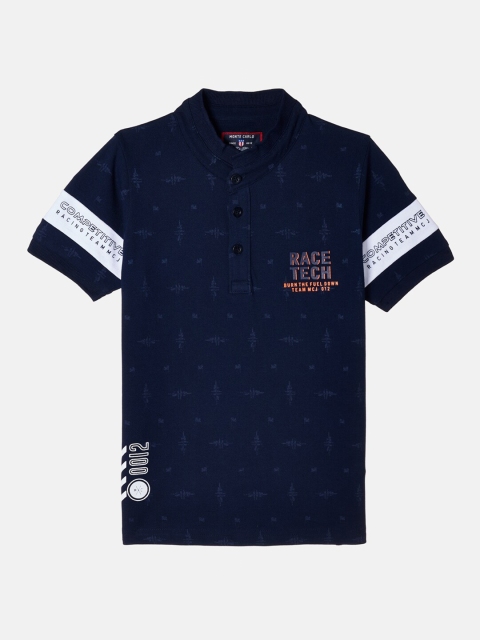 Monte Carlo Boys Navy Blue Printed Polo Collar T-shirt
