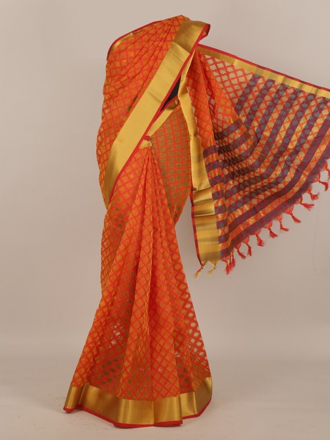 

Pothys Orange & Gold-Toned Zari Saree