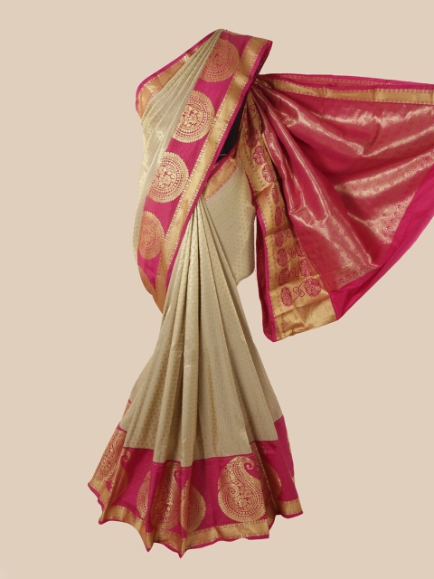 

Pothys Cream & Pink Woven Design Pure Silk Saree