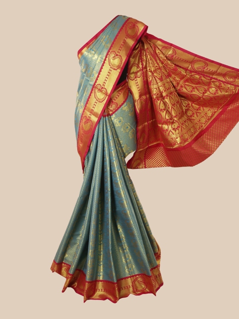 

Pothys Blue & Pink Woven Design Zari Pure Silk Saree