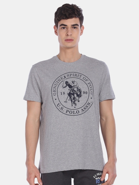 

U S Polo Assn Men Grey Brand Logo Printed T-shirt