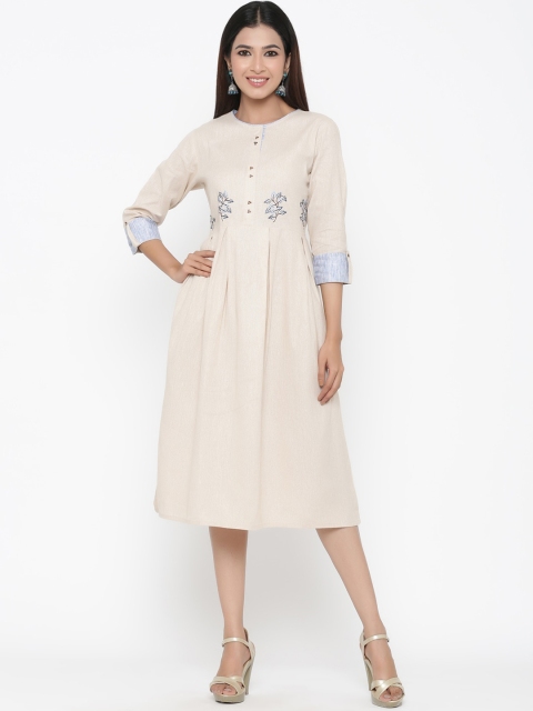 

Silai Bunai Beige Midi Dress