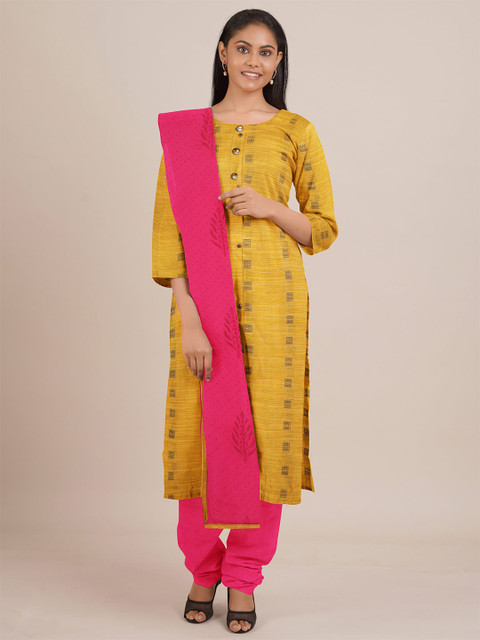 

Pothys Mustard & Pink Unstitched Dress Material