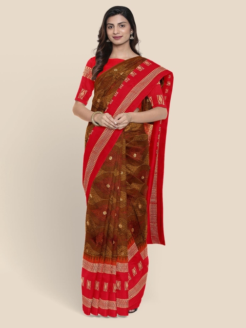 

Kalamandir Brown Ethnic Motifs Zari Silk Blend Kanjeevaram Saree