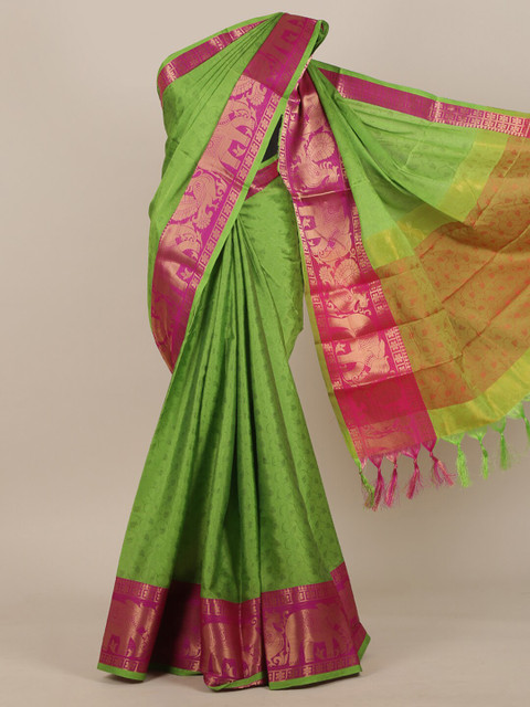 

Pothys Green & Pink Woven Design Cotton Blend Saree