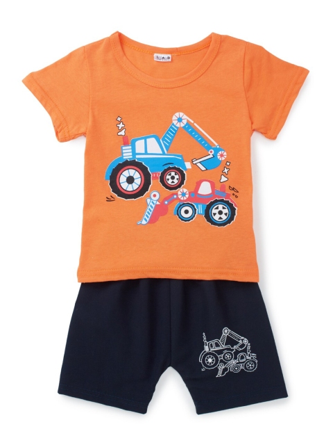 

Like A Boss Boys Orange & Navy Blue Printed T-shirt with Shorts