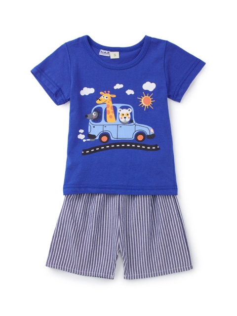 

Like A Boss Boys Blue & White Printed T-shirt with Shorts