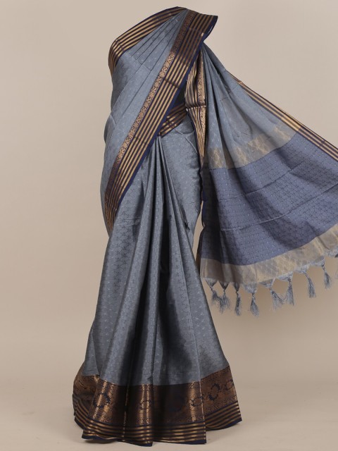 

Pothys Grey & Golden Woven Design Cotton Blend Zari Saree