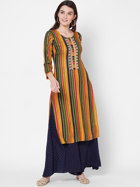 

FASHOR Women Multicoloured Striped Mirror Work Kurta, Multi