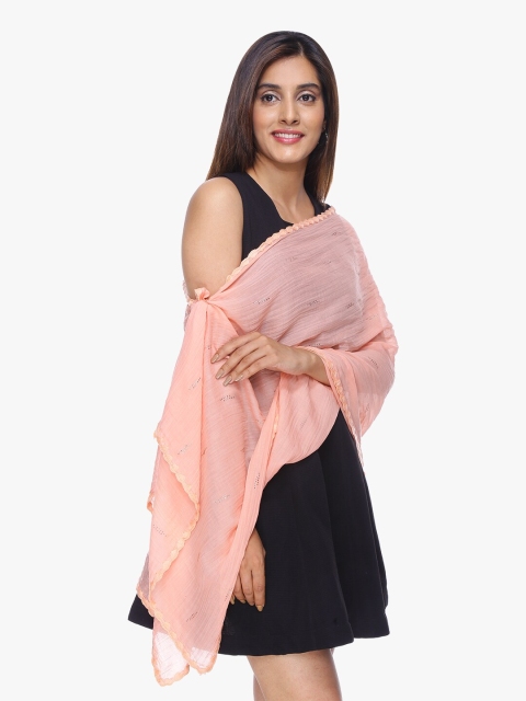 

Scarves & Glitters Women Peach & Silver-Toned Stole