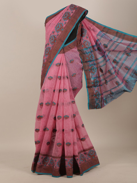 

Pothys Pink & Turquoise Blue Floral Saree