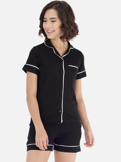 

The Dry State Women Black & White Cotton Night Suit