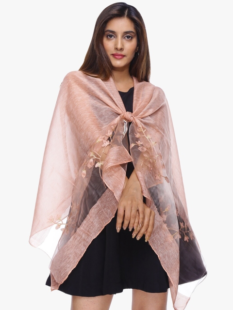 

Scarves & Glitters Women Peach Leaf Embriodered Stole