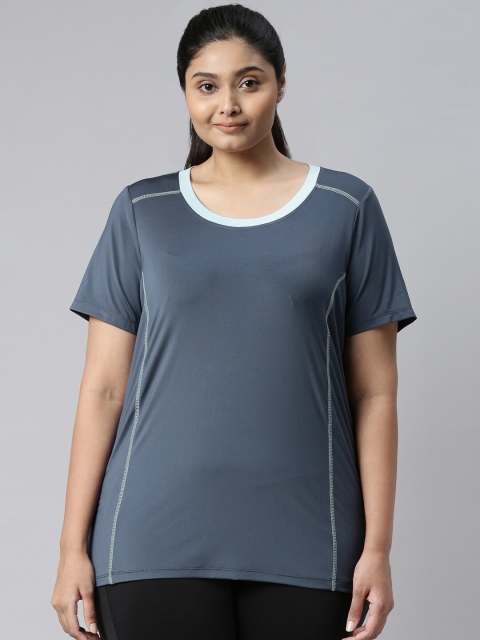 

The Pink Moon Women Plus Size Grey V-Neck Workout T-Shirt