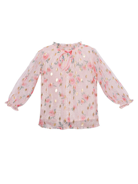 

Daffodils GIRLS WEAR Peach Floral Puff Sleeve Chiffon Regular Top
