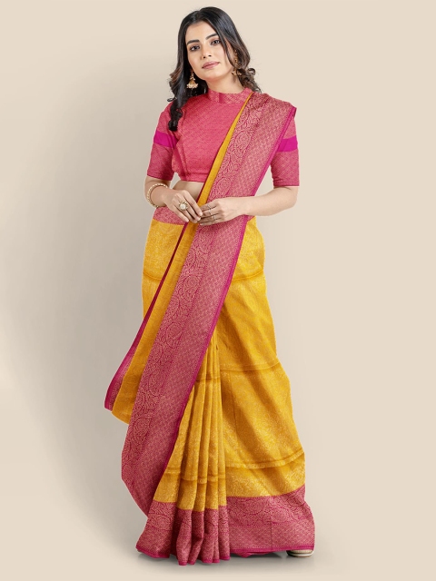 

Kalamandir Yellow Ethnic Motifs Zari Silk Blend Banarasi Saree