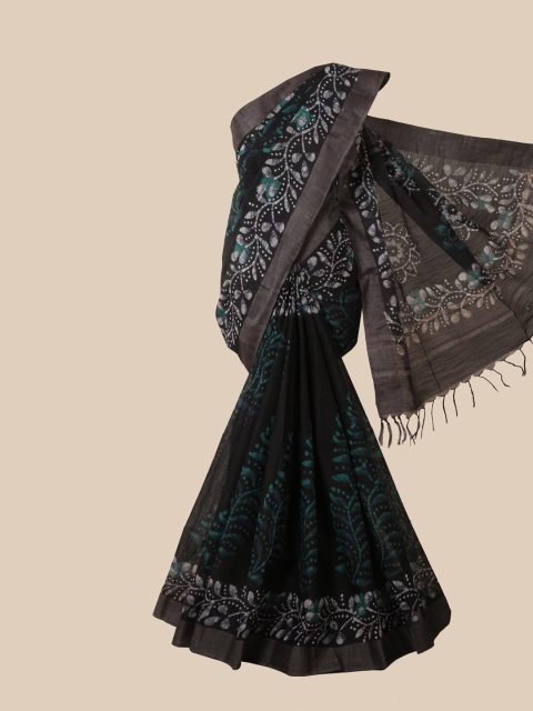 

Pothys Black & White Batik Jute Cotton Saree