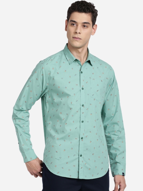 

Breakbounce Men Green Slim Fit Conversational Printed Cotton Casual Shirt