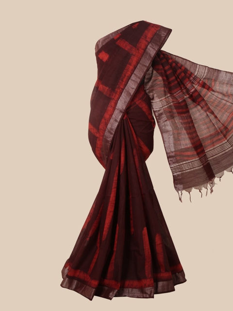 

Pothys Maroon & Red Batik Jute Cotton Saree