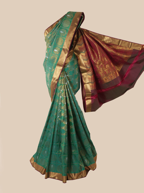 

Pothys Green & Gold Woven Design Zari Pure Silk Saree