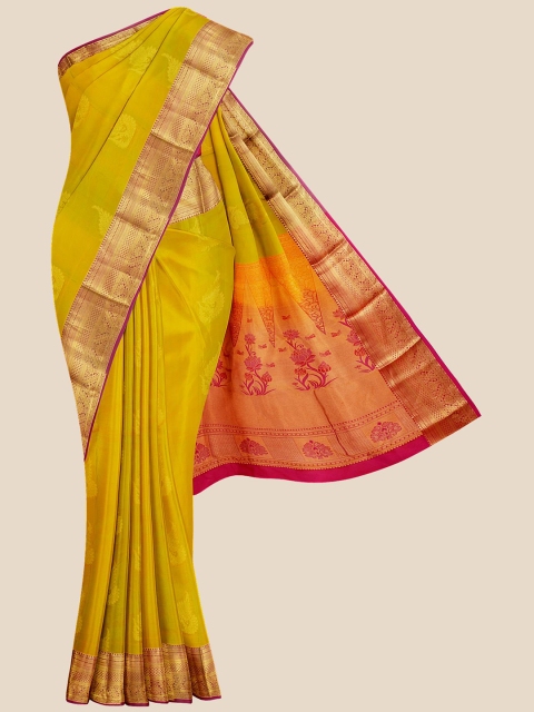 

Kalamandir Green & Burgundy Woven Design Silk Blend Kanjeevaram Saree