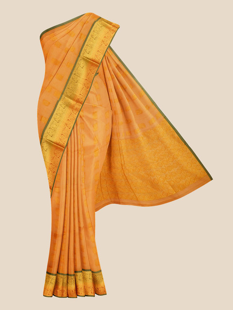 

Kalamandir Yellow & Gold-Toned Striped Zari Silk Blend Venkatgiri Saree