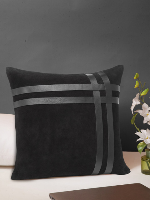 

IMUR Brown & Silver-Toned Striped Leather Square Cushion Covers