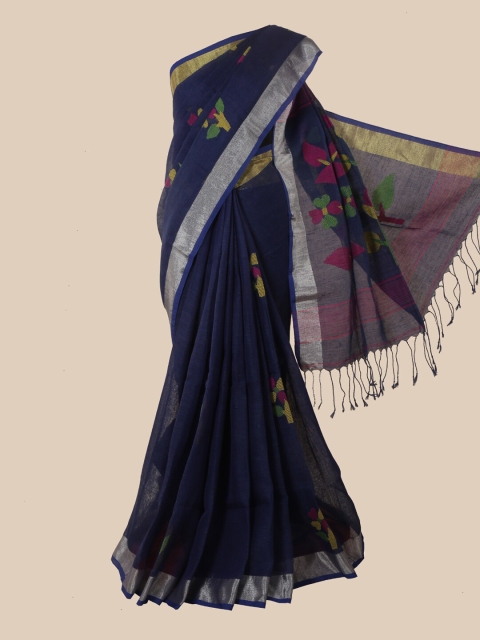 

Pothys Blue & Pink Woven Design Zari Linen Blend Saree