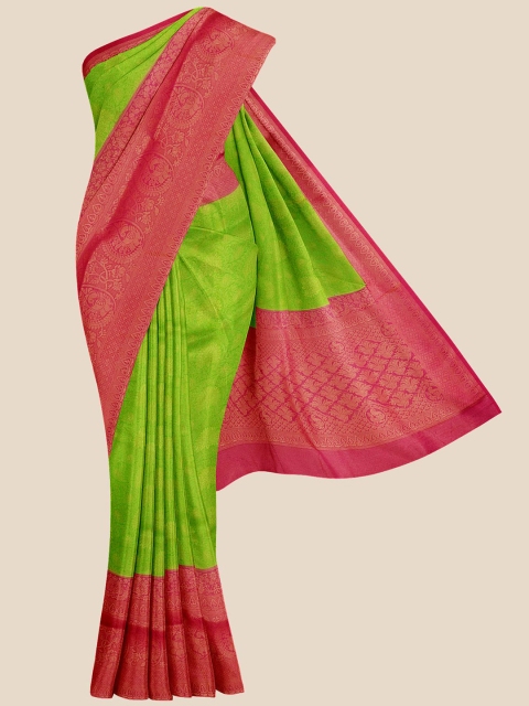 

Kalamandir Green & Pink Ethnic Motifs Silk Blend Banarasi Saree