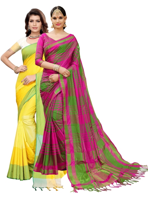 

KALINI Pack of 2 Solid Art Silk Saree, Yellow