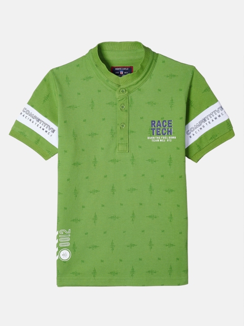 

Monte Carlo Boys Green Typography Printed Henley Neck T-shirt