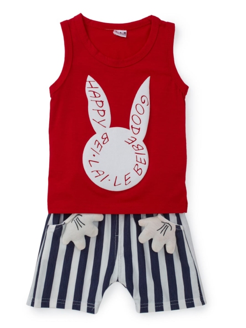 

Like A Boss Unisex Kids Red & White Printed T-shirt with Shorts