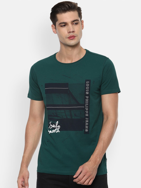 

Louis Philippe Jeans Men Green Typography Printed Slim Fit T-shirt