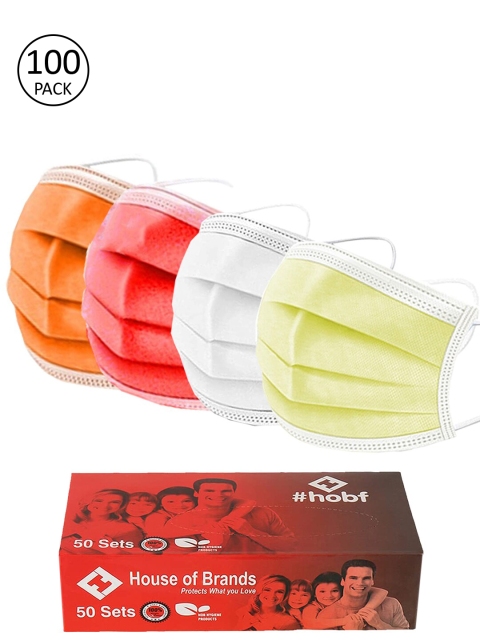 

Swiss Design Pack Of 100 Adults 3ply Mask With Nose-Pin- Yellow, Orange, White, Red, Multi