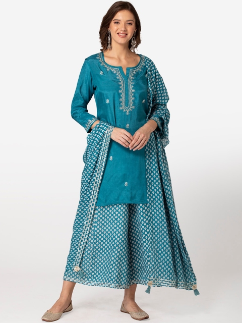 

TARA-C-TARA Women Blue Ethnic Motifs Embroidered Kurti with Palazzos & With Dupatta