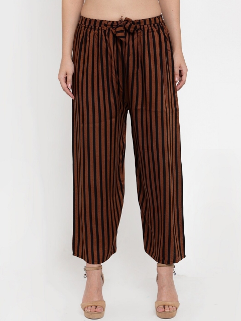 

Baani Creations Women Brown Striped Regular Trousers