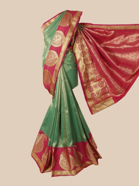 

Pothys Green & Pink Ethnic Motifs Zari Pure Silk Saree