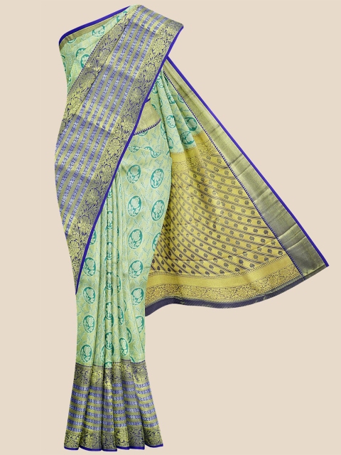 

Kalamandir Sea Green & Blue Woven Design Silk Blend Kanjeevaram Saree