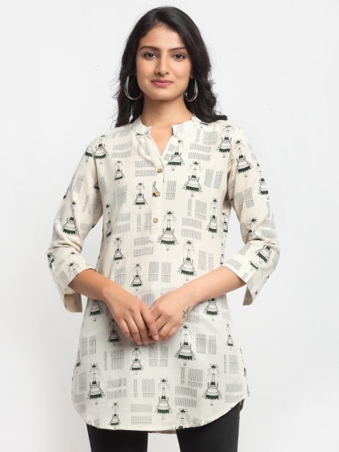 

Aujjessa Off White & Black Tribal Printed Pure Cotton Kurti