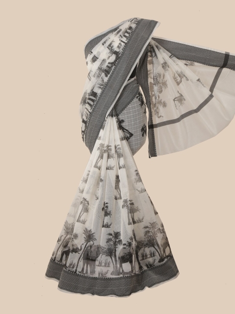 

Pothys Off White & Black Floral Supernet Saree